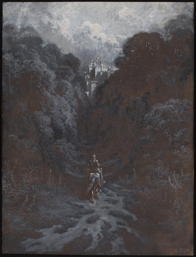 Sir Lancelot se acerca al castillo de Astolat de Gustave Dore