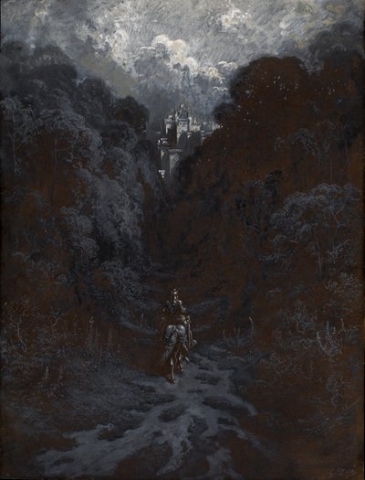 Sir Lancelot acercándose al castillo de Astolat de Gustave Dore