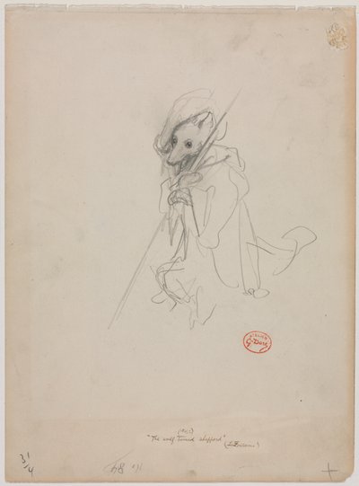 Boceto para "El Lobo Convertido en Pastor" (recto) de Gustave Dore