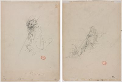 Boceto para "El Lobo Convertido en Pastor" (recto) Boceto de Escena de Caza (verso) de Gustave Dore