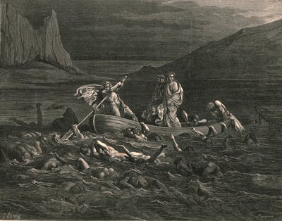 Tan pronto como ambos embarcaron, cortando las olas, c1890 de Gustave Dore