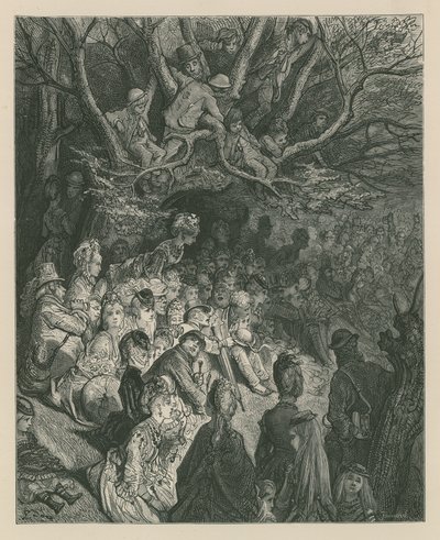 Espectadores viendo una carrera de botes desde la orilla del río de Gustave Dore