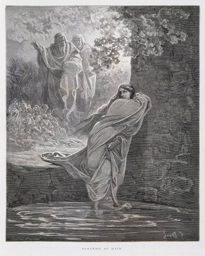 Susana en el baño (Dan. 13:1-26), Ilustración de la Biblia de Dore de Gustave Dore