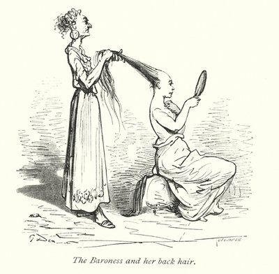 La baronesa y su melena hacia atrás (grabado) de Gustave Dore