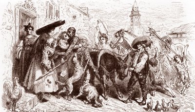 El Quijote maltrecho llega a casa Grabado de Gustave Dore (1832-1883) para "L