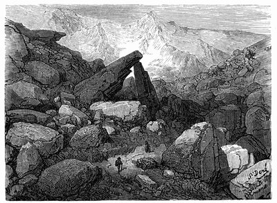 El Sendero del Caos, que conduce al Circo de Gavarnie: grabado de Gustave Dore que ilustra el libro "Viaje a los Pirineos de Hippolyte Taine", Hachette 1860. de Gustave Dore