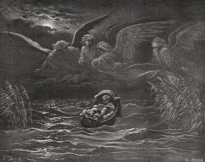 El niño Moisés en el Nilo, Éxodo 2:1-4, ilustración de 