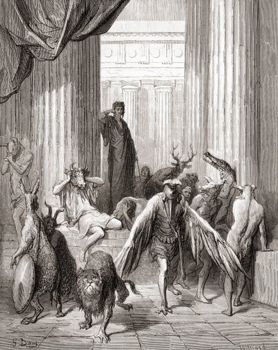 Los Compañeros de Ulises, de una edición tardía del siglo XIX de Fábulas de La Fontaine de Gustave Dore