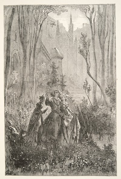La condesa de la fuente y sus damiselas, de Historias de los Días del Rey Arturo por Charles Henry Hanson, pub.1898 de Gustave Dore