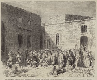 El Patio de la Casa del Ministro Americano en Deir-el-Kamar, donde los Cristianos tomaron Refugio de Gustave Dore