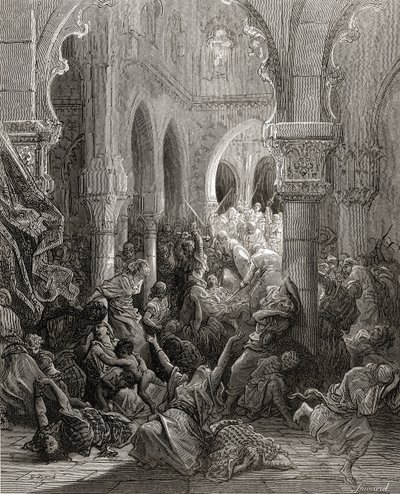 Los cruzados masacran a los habitantes de Cesarea, ilustración de 