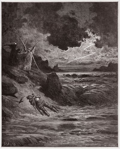 La Divina Comedia, Purgatorio, Canto 5: El cuerpo de Buonconte da Montefeltro en el Arno - Ilustración de Gustave Doré de Gustave Dore