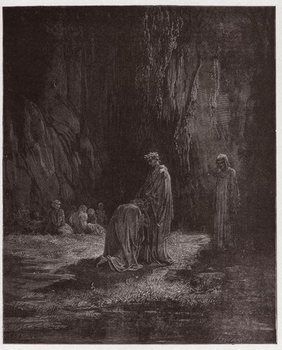 La Divina Comedia, Purgatorio, Canto 7: El poeta Sordello, asombrado, se arrodilla ante Virgilio - Ilustración de Gustave Doré de Gustave Dore