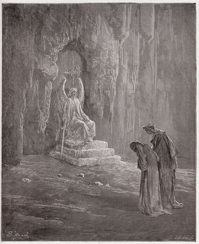 La Divina Comedia (La Divina Comedia, La Divine Comedie), Purgatorio, Canto 9: Dante y Virgilio en los portales del Purgatorio - por Dante Alighieri (1265-1321) - Ilustración de Gustave Doré (1832-1883) de Gustave Dore