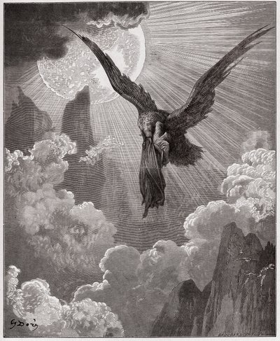 La Divina Comedia, Purgatorio, Canto 9: Dante, en un sueño, es llevado por un águila - por Dante Alighieri (1265-1321) - Ilustración de Gustave Doré (1832-1883). de Gustave Dore