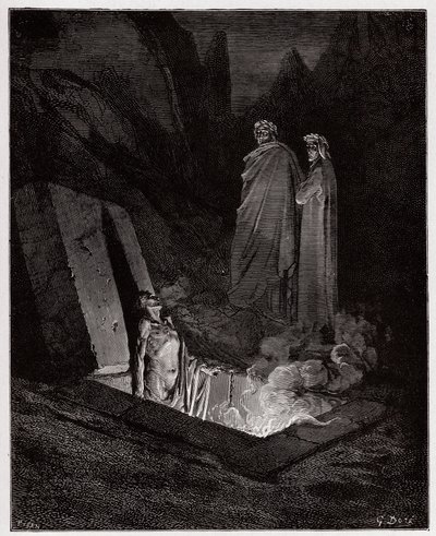 La Divina Comedia, Infierno, Canto 10: Farinata degli Uberti se dirige a Dante - Ilustración de Gustave Doré de Gustave Dore