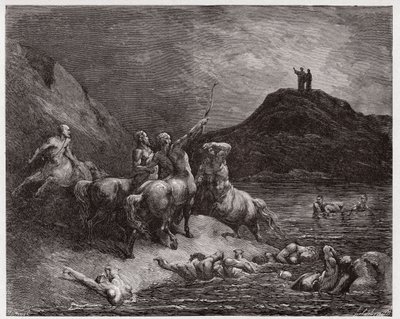 La Divina Comedia, Infierno, Canto 12: Neso y los centauros - Ilustración de Gustave Doré de Gustave Dore