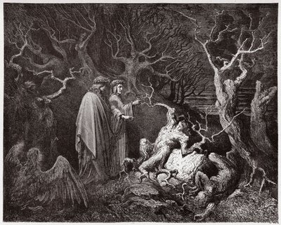 La Divina Comedia, Infierno, Canto 13: Los suicidas en el bosque - Ilustración de Gustave Doré de Gustave Dore
