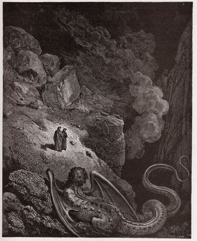 La Divina Comedia, Infierno, Canto 17: Gerión, símbolo del engaño - por Dante Alighieri (1265-1321) - Ilustración de Gustave Doré (1832-1883) de Gustave Dore