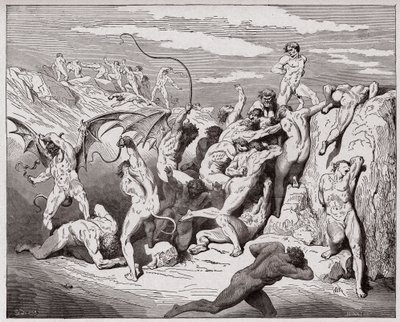 La Divina Comedia (La Divina Commedia, La Divine Comédie), Infierno, Canto 18: Demonios y seductores - por Dante Alighieri (1265-1321) - Ilustración de Gustave Doré (1832-1883) de Gustave Dore