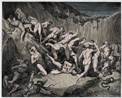 La Divina Comedia, Infierno, Canto 24: Los ladrones atormentados por serpientes - por Dante Alighieri (1265-1321) - Ilustración de Gustave Doré (1832-1883) de Gustave Dore