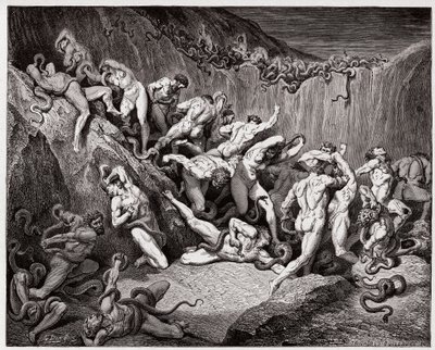 La Divina Comedia, Infierno, Canto 24: Los ladrones atormentados por serpientes - Ilustración de Gustave Doré de Gustave Dore