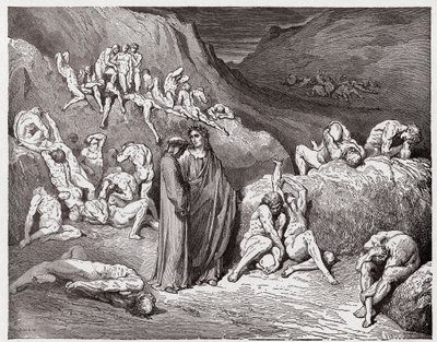La Divina Comedia, Infierno, Canto 29: Los falsificadores y forjadores atormentados con picazón - por Dante Alighieri (1265-1321) - Ilustración de Gustave Doré (1832-1883) de Gustave Dore