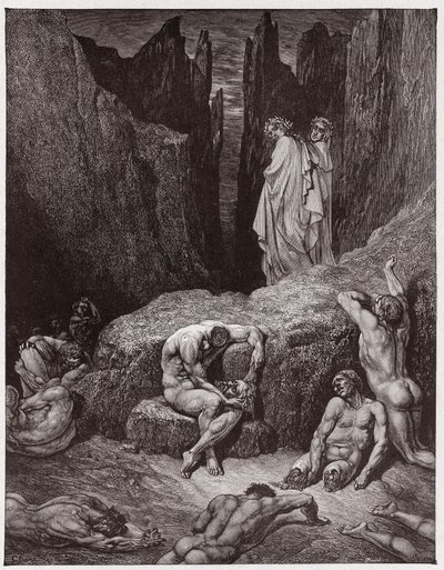 La Divina Comedia, Infierno, Canto 29: Virgilio reprende la curiosidad de Dante - por Dante Alighieri (1265-1321) - Ilustración de Gustave Doré (1832-1883) de Gustave Dore