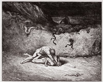 La Divina Comedia, Infierno, Canto 30: El tormento de los falsificadores en la novena bolgia (Gianni Schicchi) - por Dante Alighieri (1265-1321) - Ilustración de Gustave Doré (1832-1883) de Gustave Dore
