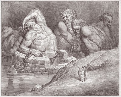 La Divina Comedia, Infierno, Canto 31: Efialtes encadenado entre los gigantes - Ilustración de Gustave Doré de Gustave Dore