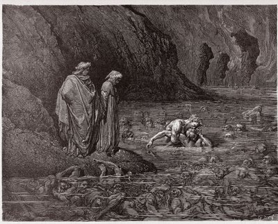 La Divina Comedia, Infierno, Canto 32: Ugolino muerde la cabeza del arzobispo Ruggieri - por Dante Alighieri (1265-1321) - Ilustración de Gustave Doré (1832-1883) de Gustave Dore