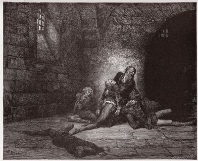 La Divina Comedia, Infierno, Canto 33: Gaddo muere ante los ojos de su padre - por Dante Alighieri (1265-1321) - Ilustración de Gustave Doré (1832-1883) de Gustave Dore