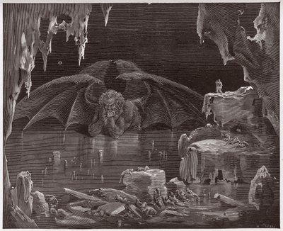 La Divina Comedia, Infierno, Canto 34: Lucifer, rey del Infierno, congelado en el hielo - por Dante Alighieri (1265-1321) - Ilustración de Gustave Doré (1832-1883) de Gustave Dore