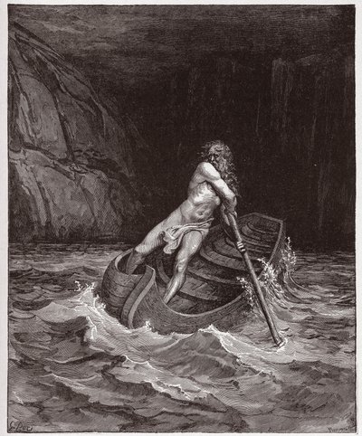 La Divina Comedia, Infierno, Canto 3: Caronte en el río Aqueronte - Ilustración de Gustave Doré de Gustave Dore