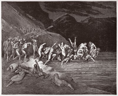 La Divina Comedia, Infierno, Canto 3: Las almas condenadas embarcando para cruzar el Aqueronte - Ilustración de Gustave Doré de Gustave Dore