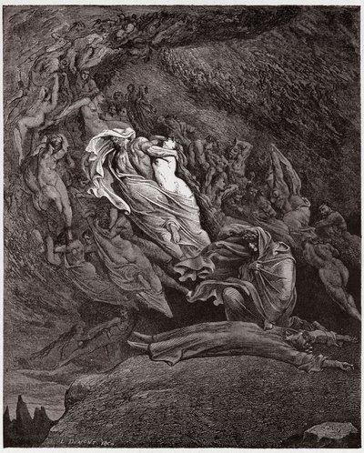 La Divina Comedia, Infierno, Canto 5: Francesca describe su muerte - por Dante Alighieri (1265-1321) - Ilustración de Gustave Doré (1832-1883) de Gustave Dore