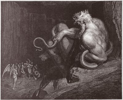 La Divina Comedia, Infierno, Canto 5: Minos juzga las transgresiones y despacha las almas (Ilustración de Gustave Doré) de Gustave Dore