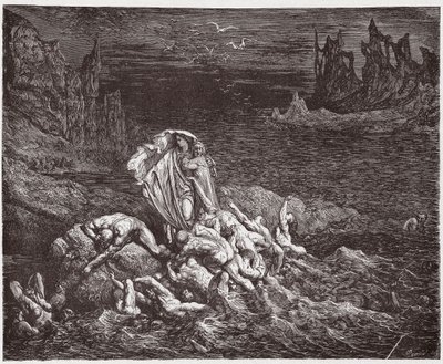 La Divina Comedia, Infierno, Canto 7: Virgilio muestra a Dante las almas de los iracundos en el Estigia (Ilustración de Gustave Doré) de Gustave Dore