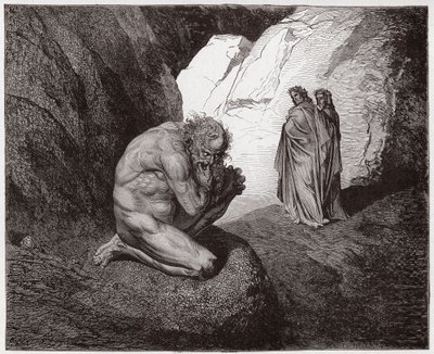 La Divina Comedia, Infierno, Canto 7: Virgilio reprende a Plutón en la entrada del cuarto círculo - Ilustración de Gustave Doré de Gustave Dore