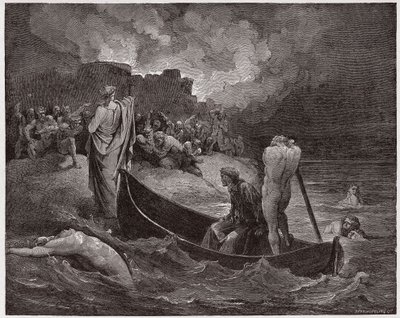 La Divina Comedia, Infierno, Canto 8: Virgilio y Dante desembarcan en la ciudadela de Dis - Ilustración de Gustave Doré de Gustave Dore