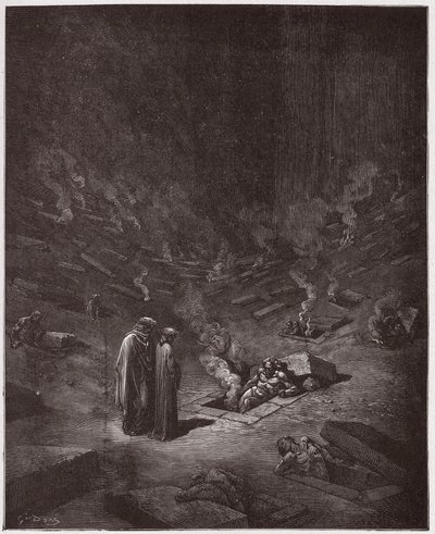 La Divina Comedia, Infierno, Canto 9: Los sepulcros ardientes de los herejes - por Dante Alighieri (1265-1321) - Ilustración de Gustave Doré (1832-1883) de Gustave Dore