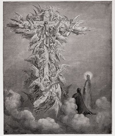 La Divina Comedia, Paraíso, Canto 14: Dante y Beatriz ven a los ángeles con Cristo en la cruz - por Dante Alighieri (1265-1321) - Ilustración de Gustave Doré (1832-1883) de Gustave Dore