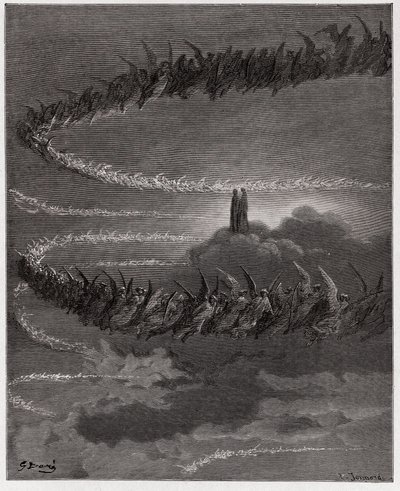 La Divina Comedia, Paraíso, Canto 18: En la esfera de Júpiter, las almas benditas forman letras - por Dante Alighieri (1265-1321) - Ilustración de Gustave Doré (1832-1883) de Gustave Dore