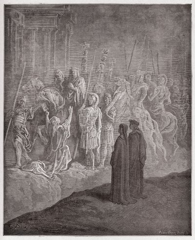 La Divina Comedia, Purgatorio, Canto 10: Las esculturas de mármol que representan el orgullo - Ilustración de Gustave Doré de Gustave Dore