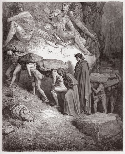 La Divina Comedia, Purgatorio, Canto 11: Las almas de los orgullosos, llevando piedras pesadas - por Dante Alighieri (1265-1321) - Ilustración de Gustave Doré (1832-1883) de Gustave Dore