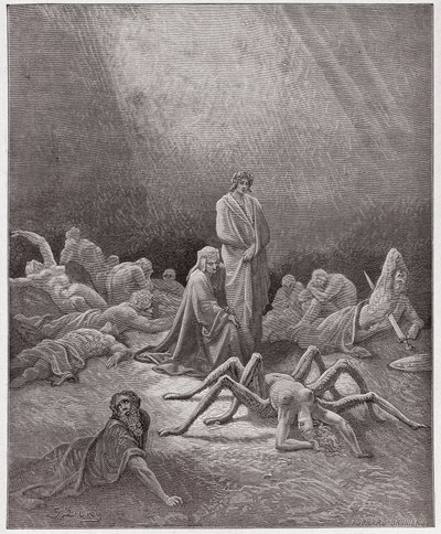La Divina Comedia, Purgatorio, Canto 12: Dante ve el alma de Aracne - Ilustración de Gustave Doré de Gustave Dore