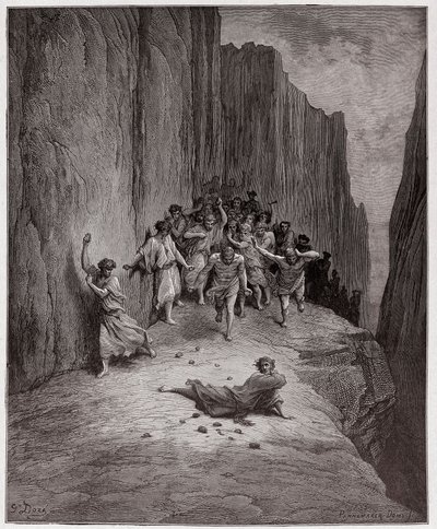 La Divina Comedia (La Divina Commedia, La Divine Comedie), Purgatorio, Canto 15: La visión de Dante sobre la lapidación de Esteban - por Dante Alighieri (1265-1321) - Ilustración de Gustave Doré (1832-1883) de Gustave Dore