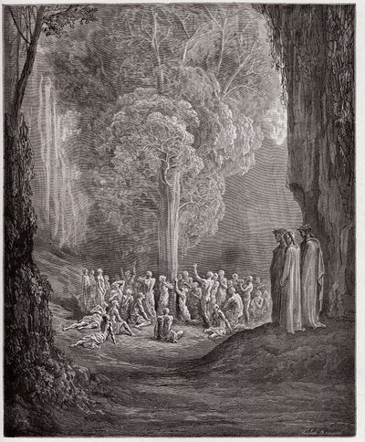 La Divina Comedia, Purgatorio, Canto 24: Las almas glotonas llorando bajo el árbol - por Dante Alighieri (1265-1321) - Ilustración de Gustave Doré (1832-1883) de Gustave Dore