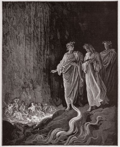 La Divina Comedia, Purgatorio, Canto 25: Los poetas en el séptimo círculo - por Dante Alighieri (1265-1321) - Ilustración de Gustave Doré (1832-1883) de Gustave Dore