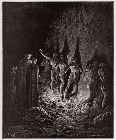 La Divina Comedia, Purgatorio, Canto 25: Los lujuriosos pasan por el fuego en el séptimo círculo - Ilustración de Gustave Doré de Gustave Dore